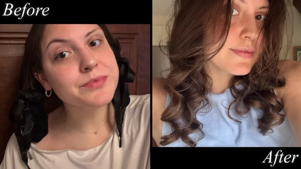 Before and after heatless hair curl results - curly hair transformation