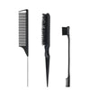 Seraphic set of three black styling combs including a rat tail comb, teasing brush, and edge control brush