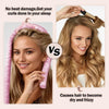 Seraphic heatless hair curling set comparing overnight satin rod results to heat-damaged hair styling